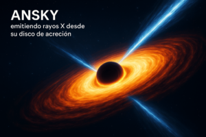 Una ilustración artística del agujero negro Ansky emitiendo rayos X desde su disco de acreción