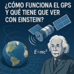 Ilustración del funcionamiento del GPS y su relación con la teoría de la relatividad de Einstein.