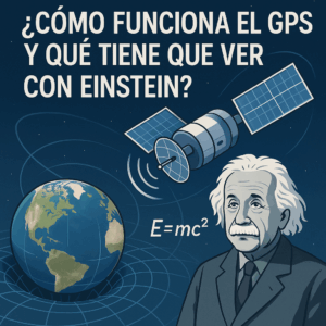 Ilustración del funcionamiento del GPS y su relación con la teoría de la relatividad de Einstein.