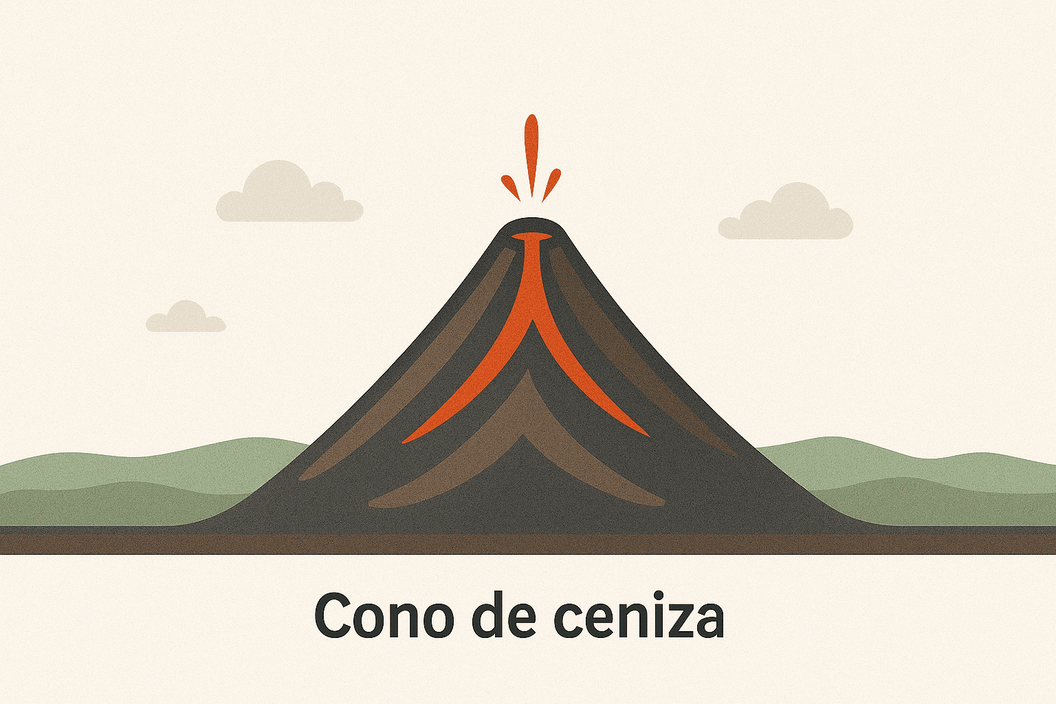 Cono de ceniza formado por la acumulación de piroclastos expulsados durante erupciones explosivas, caracterizado por su tamaño reducido y pendientes pronunciadas