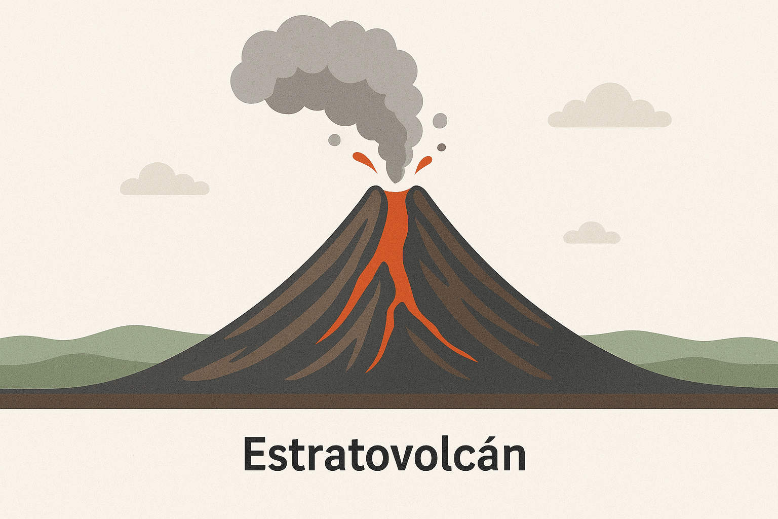 Estratovolcán típico, formado por capas alternas de lava y material piroclástico, conocido por sus erupciones explosivas y su perfil escarpado