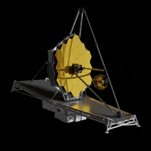 Visualización artística del telescopio espacial James Webb explorando el universo profundo, revelando galaxias antiguas, exoplanetas y agujeros negros lejano