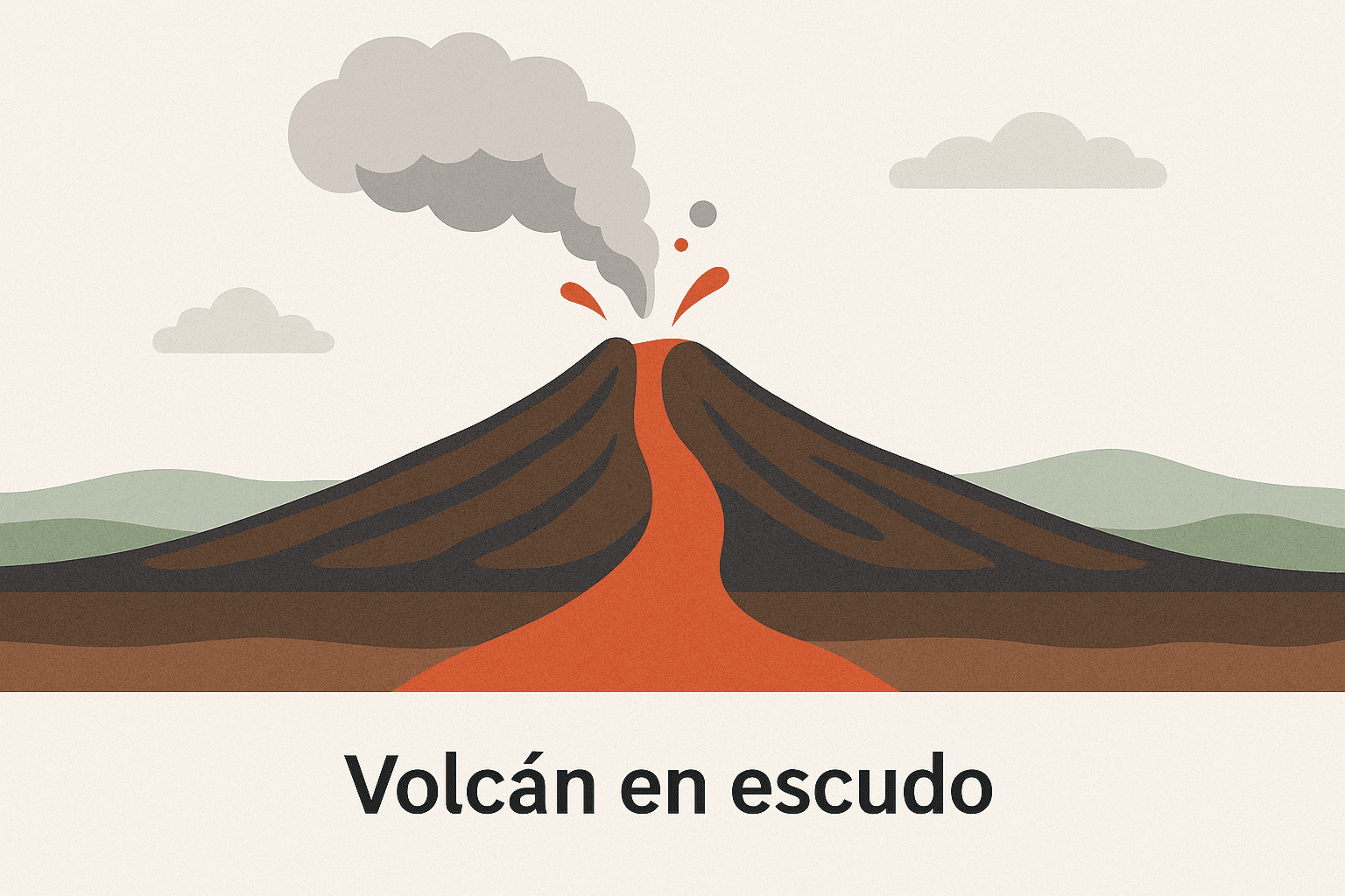 Volcán en escudo caracterizado por su forma amplia y baja pendiente, resultado de erupciones de lava fluidas que se extienden en grandes áreas