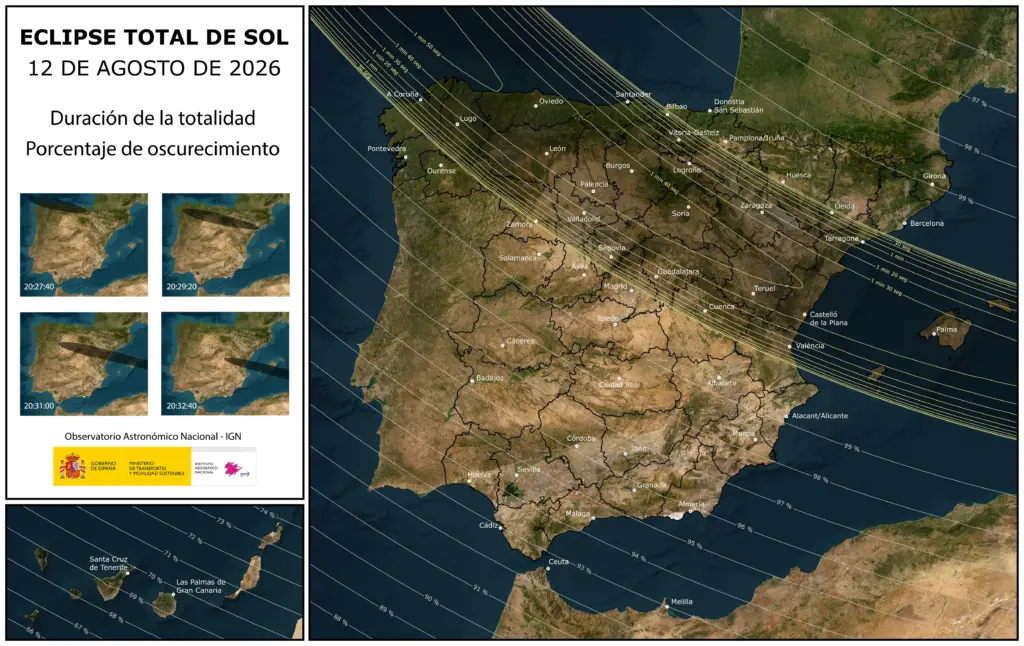 Mapa del Eclipse Solar 2026 en España