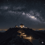 Observatorio astronómico profesional bajo un cielo estrellado y la Vía Láctea en una montaña de España.